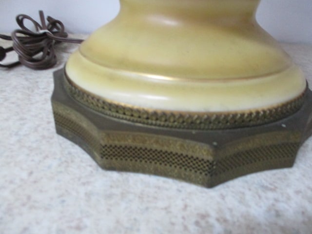 Antique Hand Painted Floral Porcelain Table Lamp w/Brass Base - 5