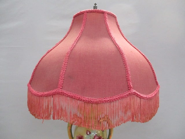 Antique Hand Painted Floral Porcelain Table Lamp w/Brass Base - 6