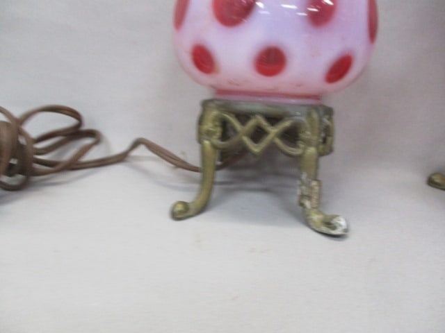 2 Fenton Cranberry Opalescent Coin Dot Lamps 11.5" - 3