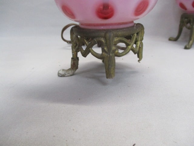 2 Fenton Cranberry Opalescent Coin Dot Lamps 11.5" - 4