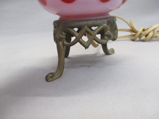 2 Fenton Cranberry Opalescent Coin Dot Lamps 11.5" - 6