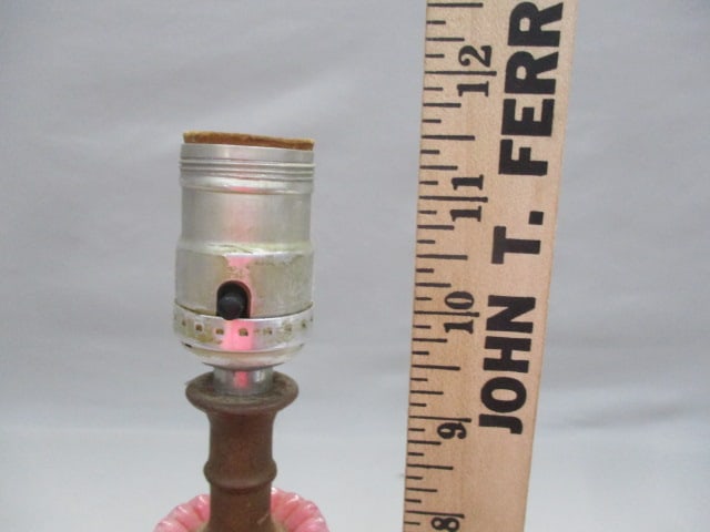 2 Fenton Cranberry Opalescent Coin Dot Lamps 11.5" - 7