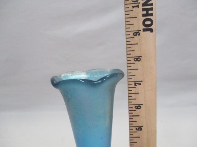 Victorian Blue Trumpet Epergne Vase w/ Cast Metal Cherub Base - 6