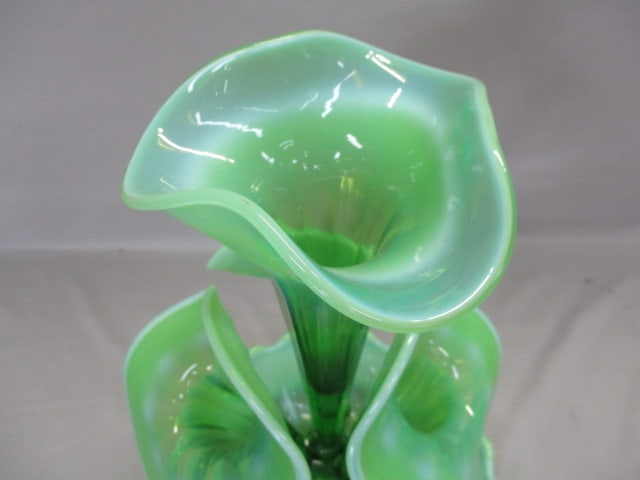 Vintage Northwood Epergne Wide Panel Opalescent Green - 3