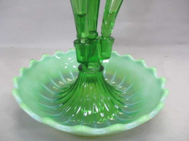 Vintage Northwood Epergne Wide Panel Opalescent Green - 5