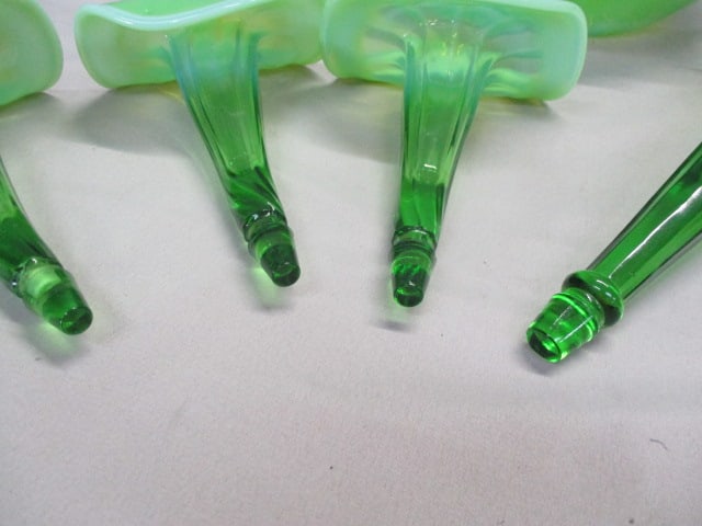 Vintage Northwood Epergne Wide Panel Opalescent Green - 6