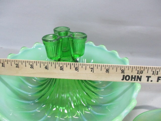 Vintage Northwood Epergne Wide Panel Opalescent Green - 7