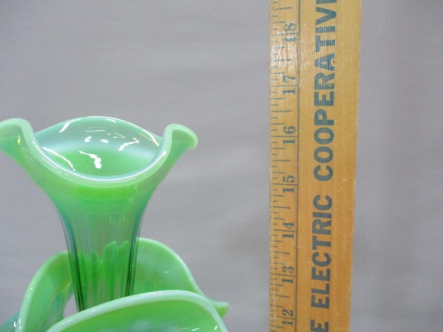 Vintage Northwood Epergne Wide Panel Opalescent Green - 9