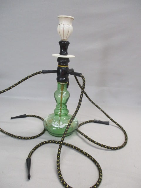 Vintage Green Glass Hookah By Brebbia Of Italy 15": Has Crack on Top Bowl - See All Pieces