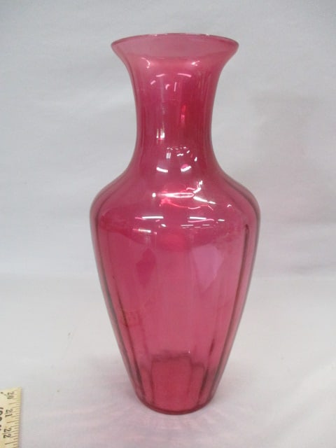 Vintage Pilgrim Cranberry Glass Vase 13.5": .