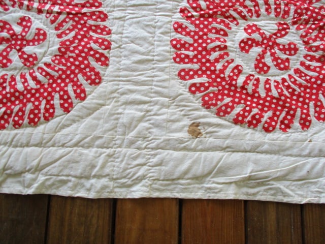 Vintage Southern Handmade Quilt Red & White Pinwheel Applique - 3