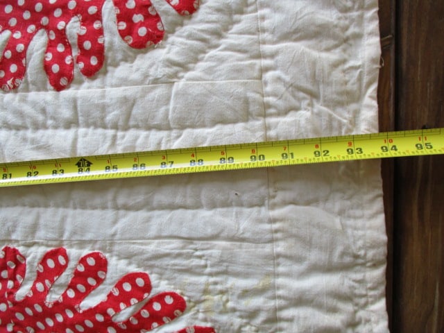 Vintage Southern Handmade Quilt Red & White Pinwheel Applique - 5