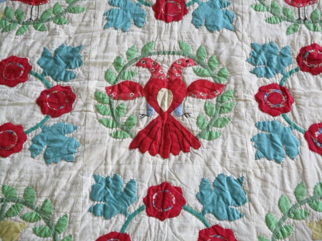 Vintage Southern Handmade Bird Applique Quilt - 2