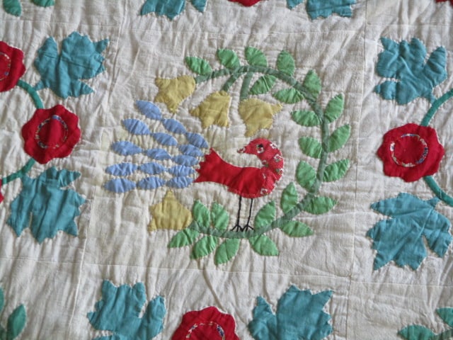 Vintage Southern Handmade Bird Applique Quilt - 3