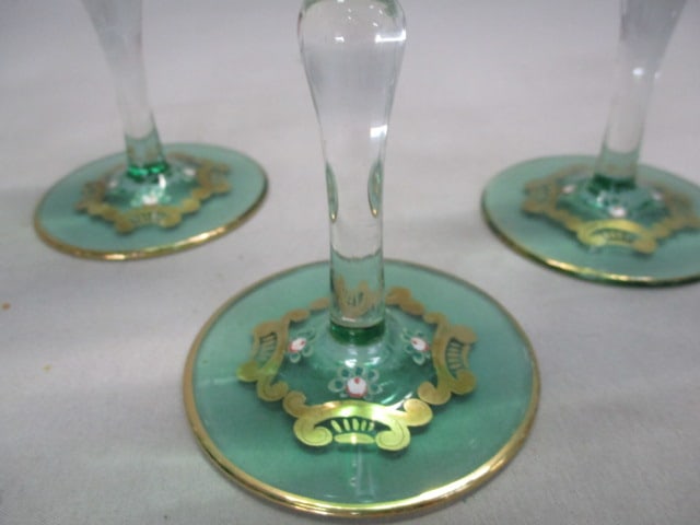 8 Vintage Murano Glass Wine Goblets w/Enameled Figures - 5
