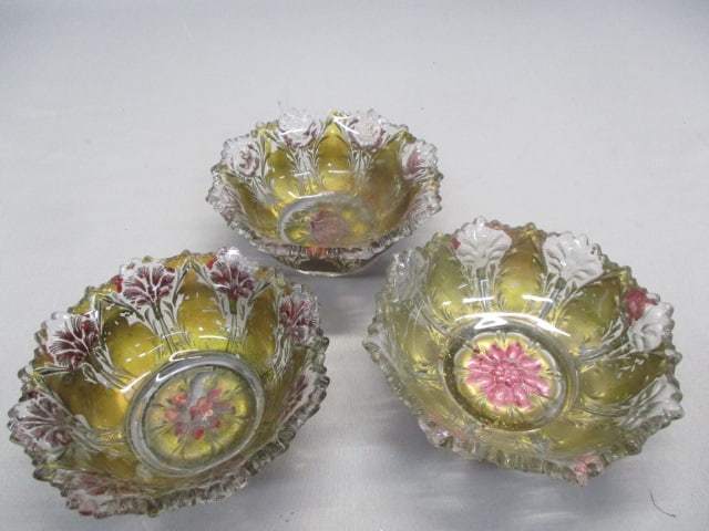 3 Vintage Goofus Glass Berry Bowls 4.5": .