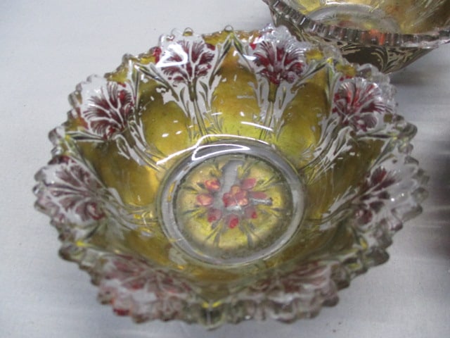 3 Vintage Goofus Glass Berry Bowls 4.5" - 2