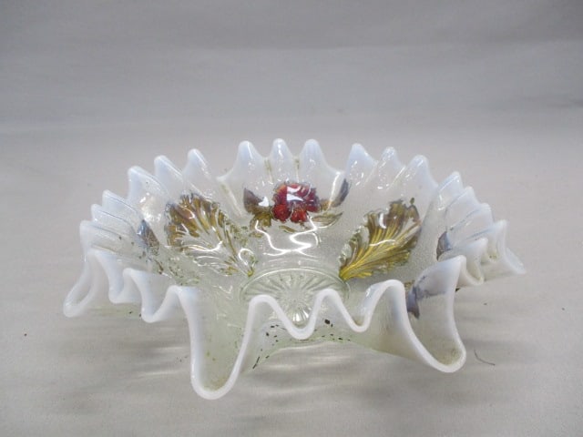 Goofus Opalescent Ruffled Bowl 8.5": .