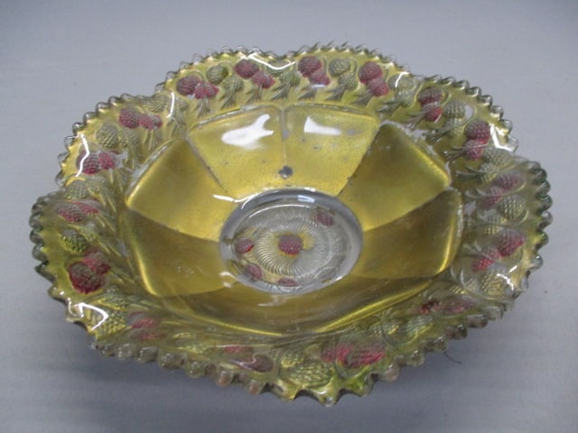 Goofus Glass Bowl w/Scalloped Edge w/Berry Design: 9.5"