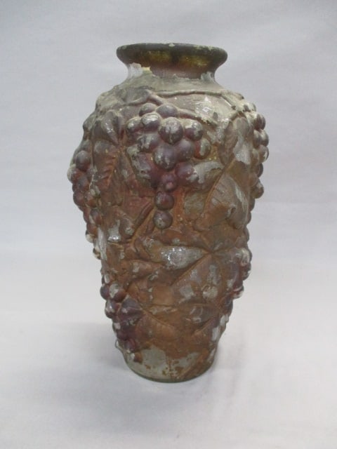 Goofus Glass Vase w/Raised Grape & Leaf Design: 11.5"