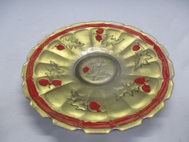 Goofus Glass Plate w/Holly Design 11": .