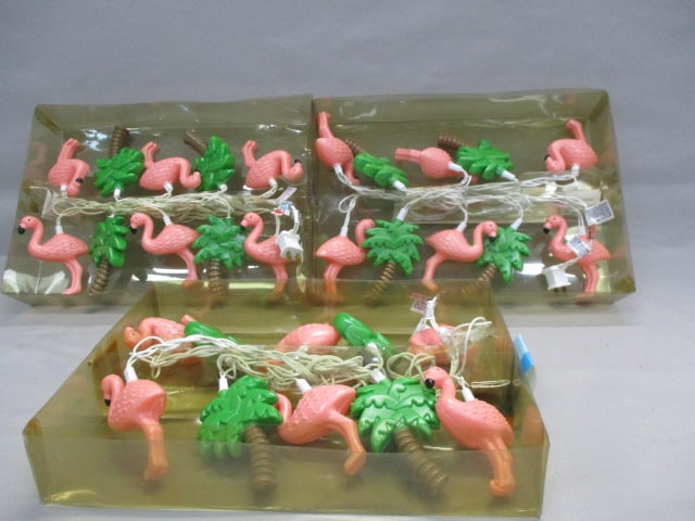 3 Boxes of 10 Flamingo & Palm Tree String Lights: .