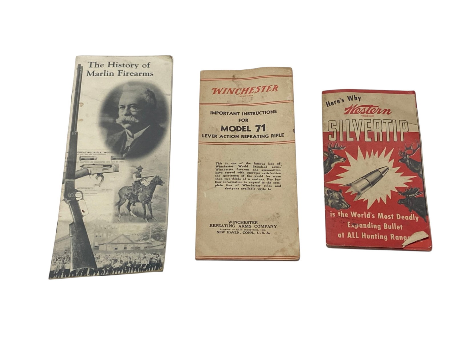 (3) Vintage Gun Manuals - Western Silvertip, Winchester 71, Marlin History : See Photo(s).