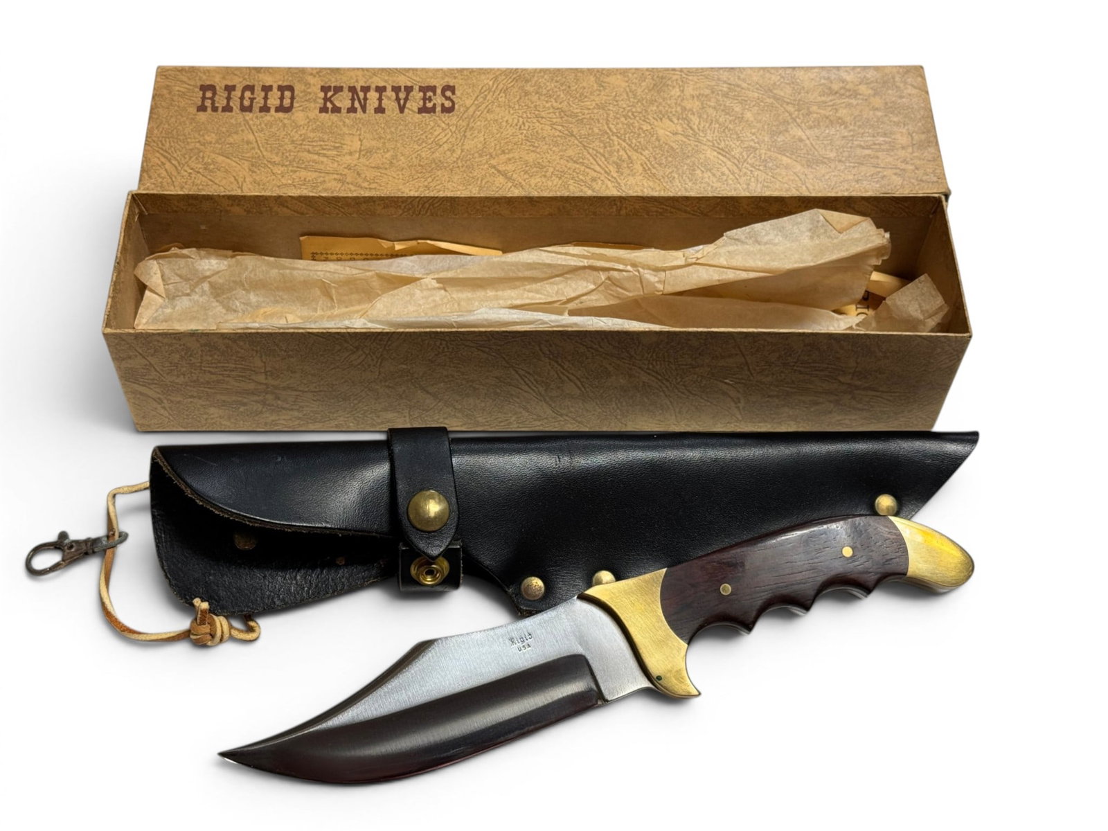 NIB Rigid Razorback R-19 Rosewood Fixed Blade Knife with Sheath: See Photo(s).