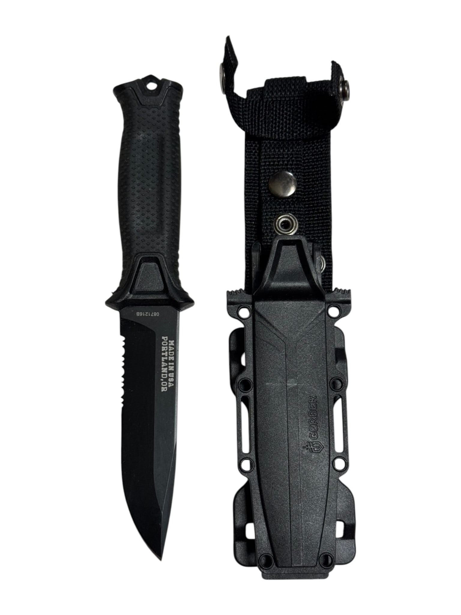 Excellent Gerber 0871216B Gear Strongarm Serrated Fixed blade tactical knife with scabbard : See Photos