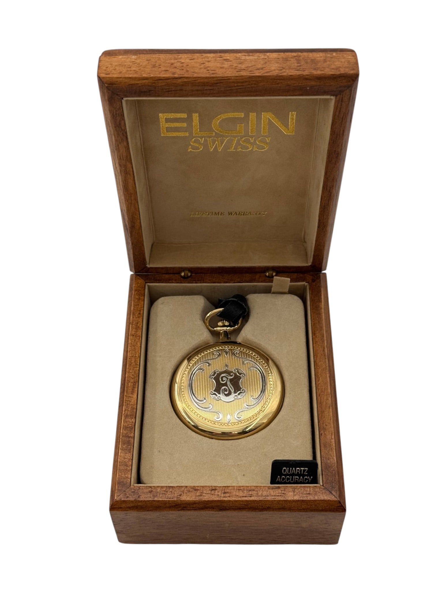 Elgin Swiss Pocket Watch Inscribed “School District of Pickens County 1972-1999” in wood: See Photo(s).