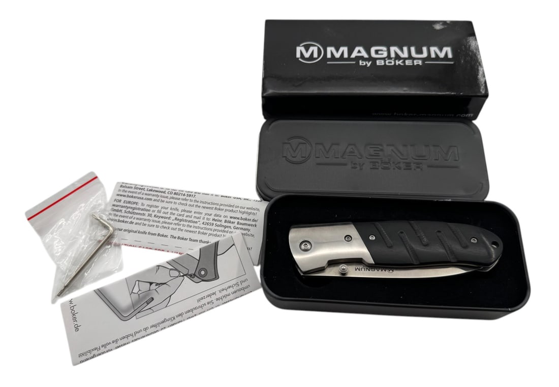 NIB Boker Magnum Folding Pocket Knife in Tin: See Photo(s).