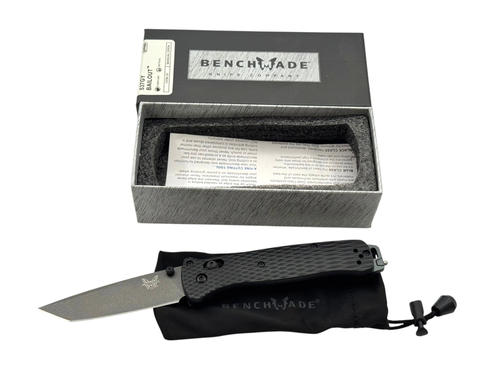 NIB Benchmade 537GY Bailout Black Class Folding Pocket Knife: See Photo(s).