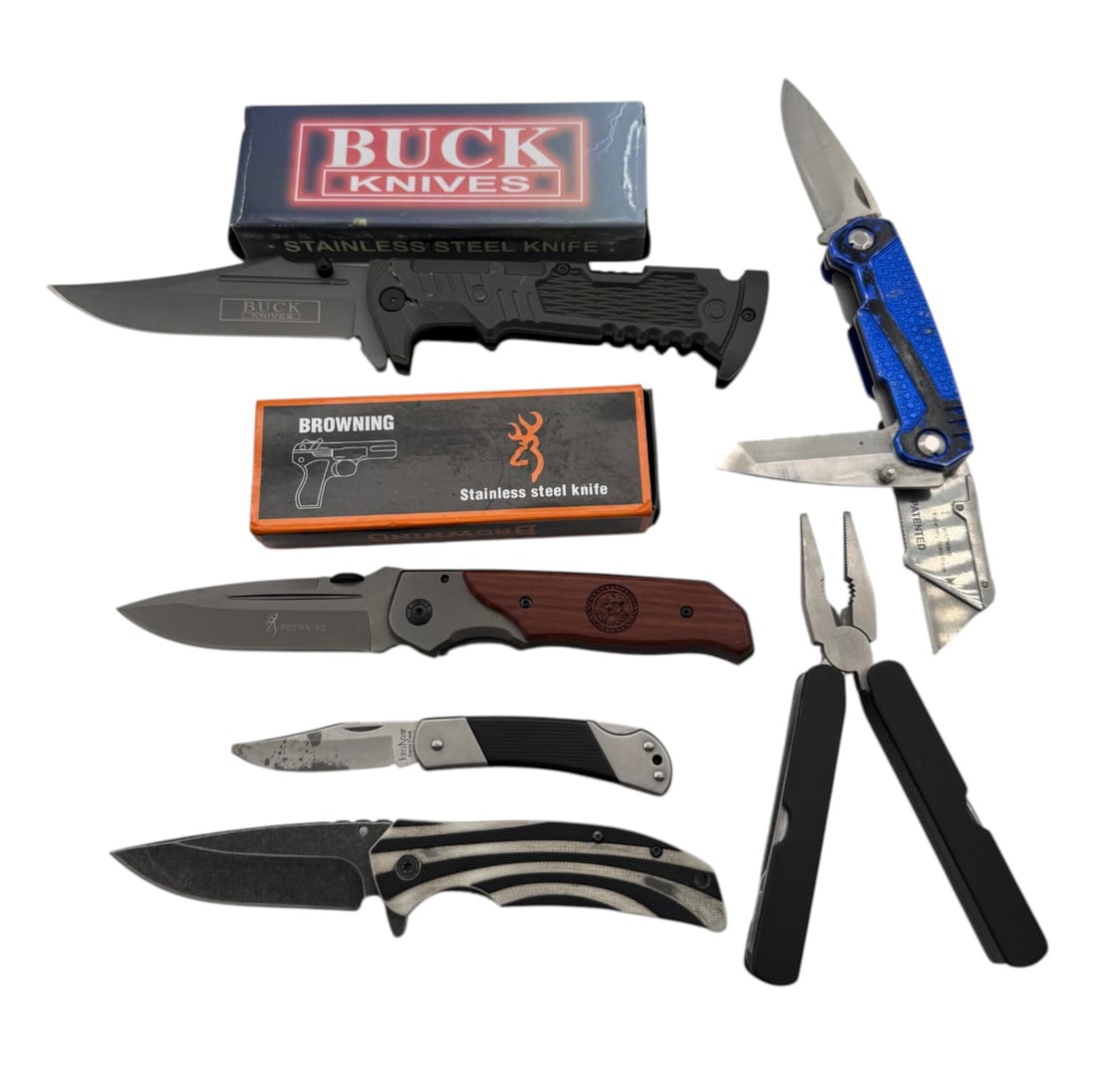 Lot of 4 Knives, Razor Blade, and Pocket Pliers (1 of 13)
