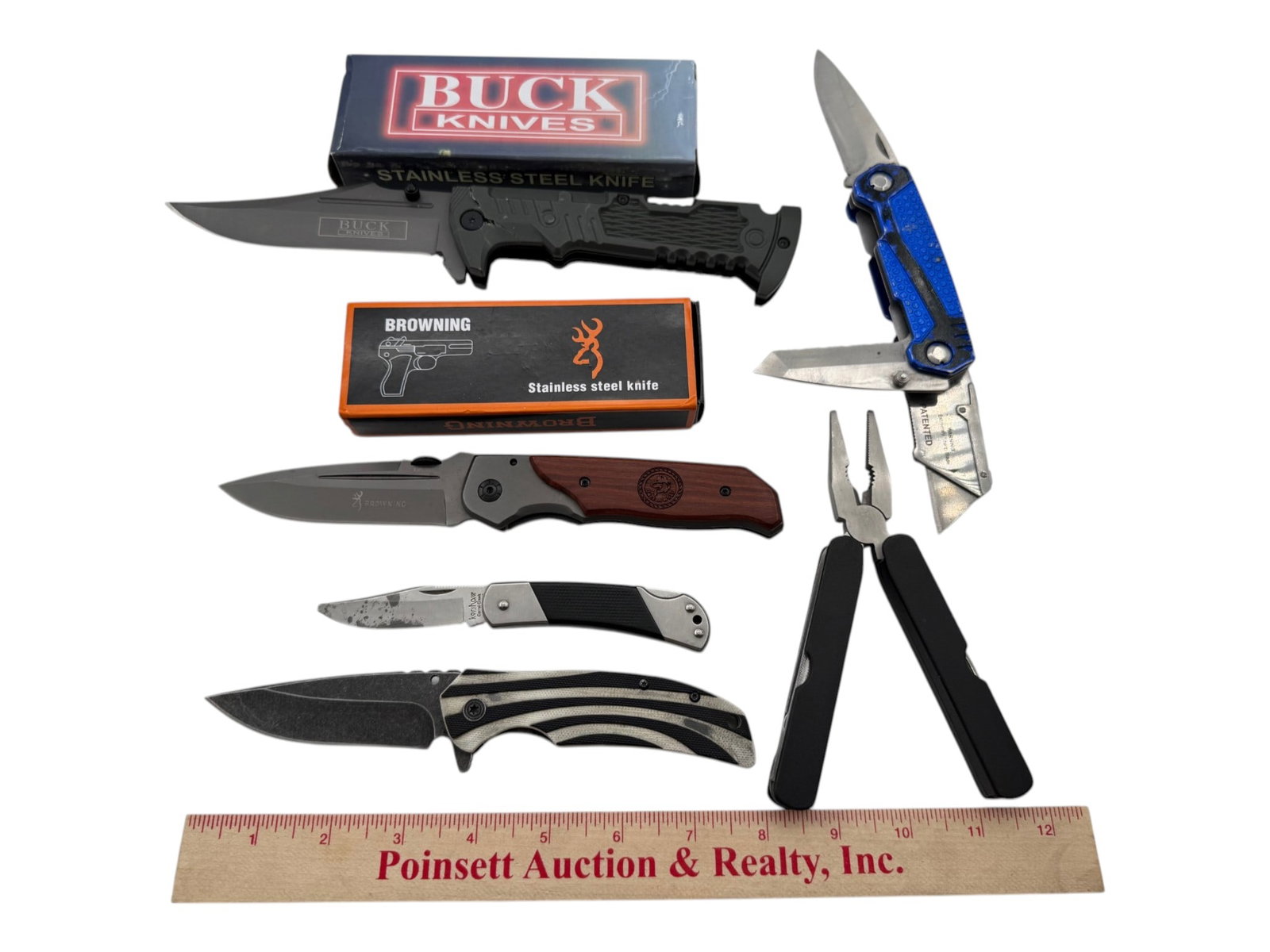 Lot of 4 Knives, Razor Blade, and Pocket Pliers - 2