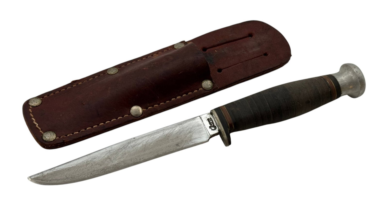 Vintage CASE XX Fixed Blade Knife with Stacked Leather Grip & Sheathe (1 of 9)