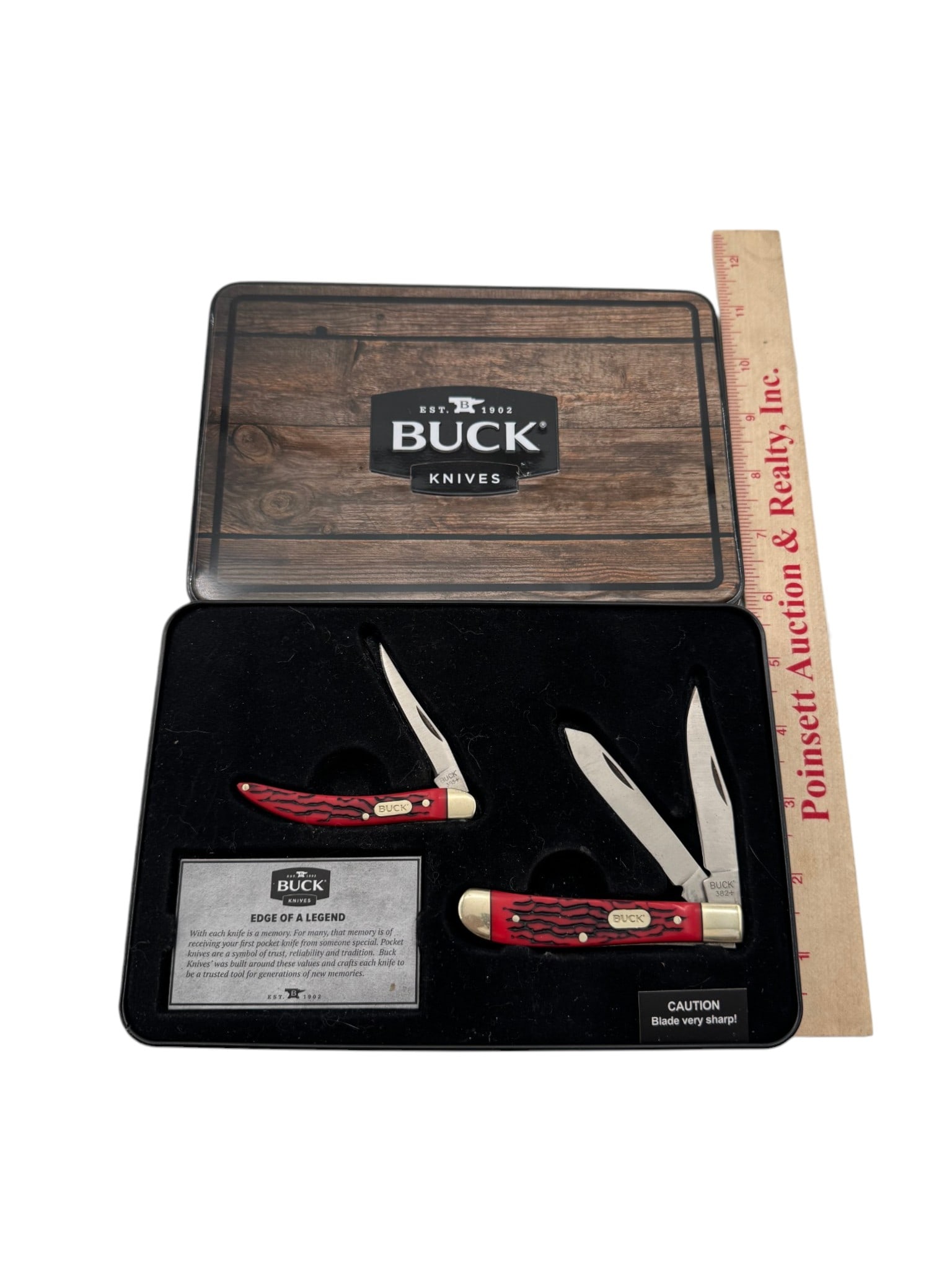 New BUCK 385 Toothpick + 382 Trapper Knife Combo in Collector’s Edition Tin - 3