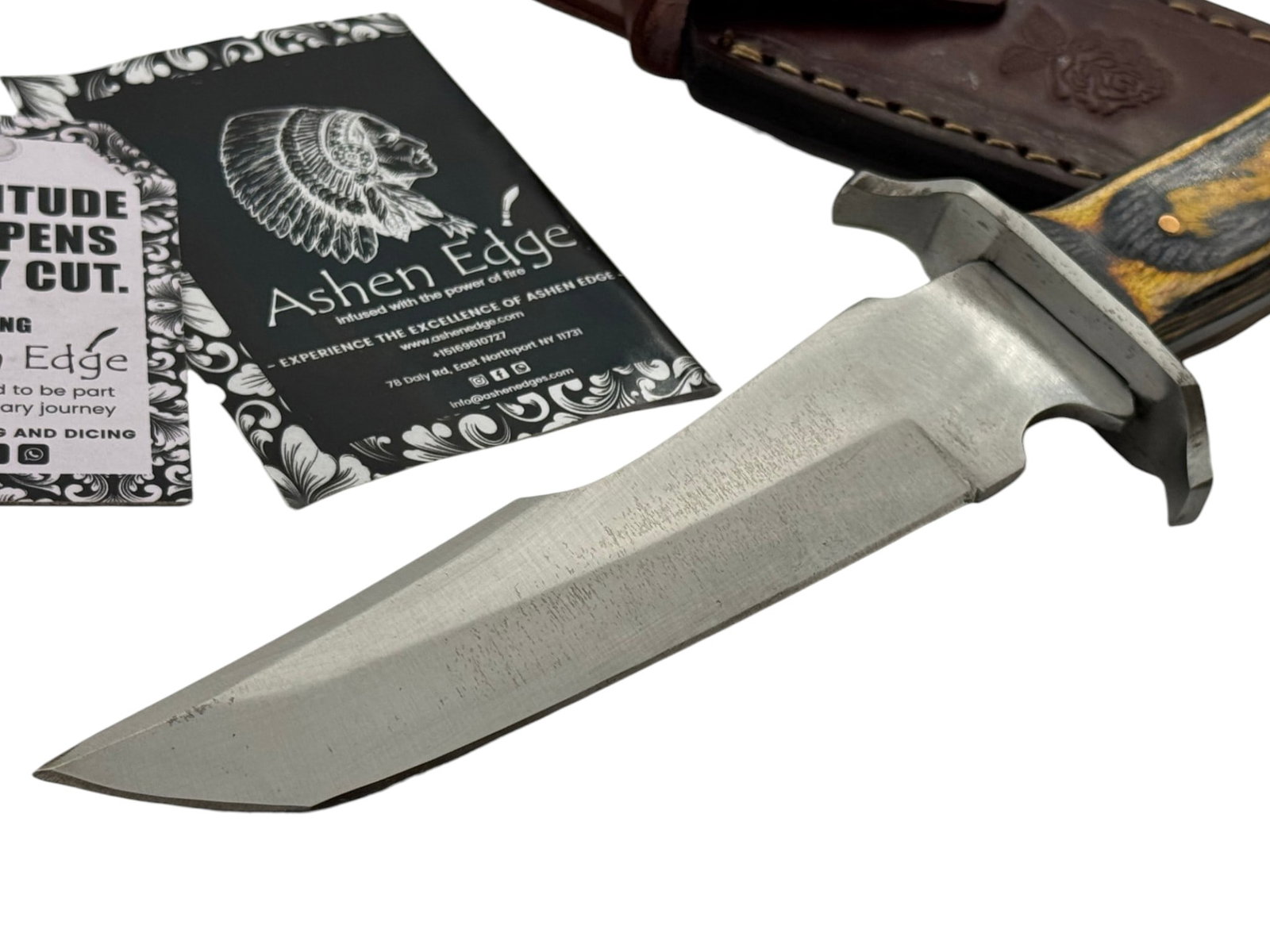 Ashen Edge Fixed Blade Knife with Leather Sheath - 3