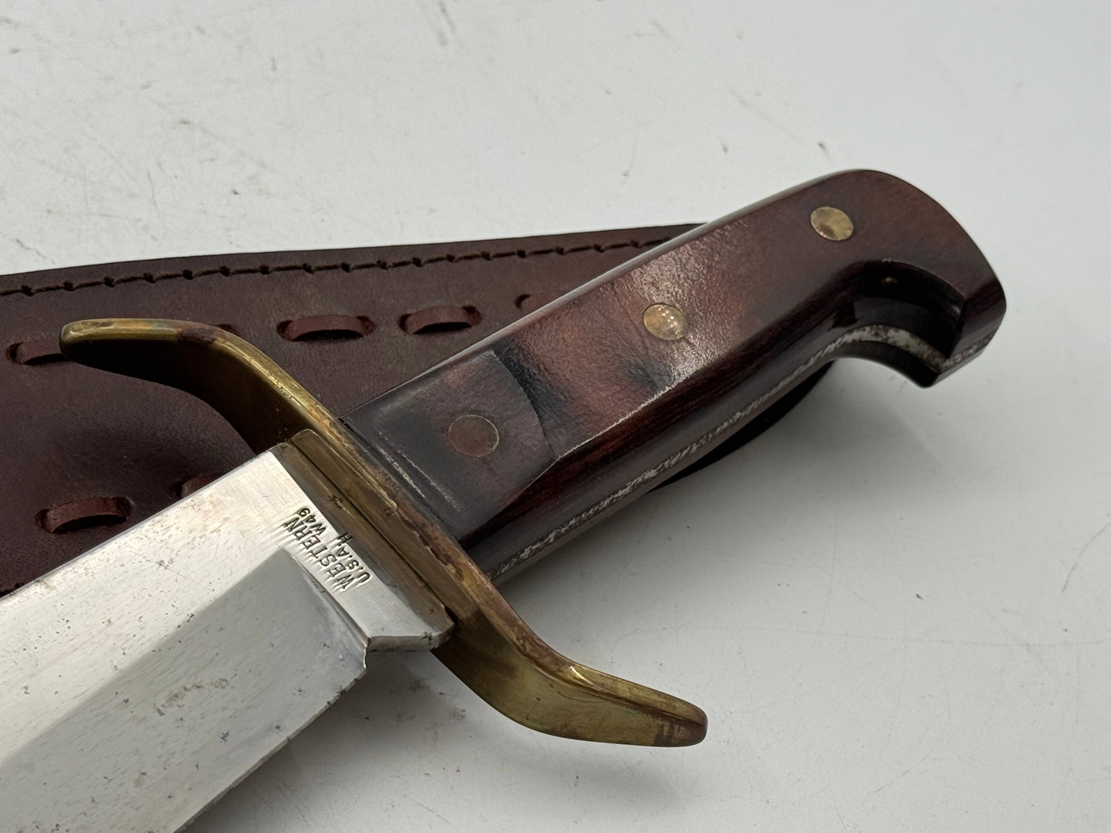 Western W49 “H” Fixed Blade Bowie Knife with Leather Sheathe - 2