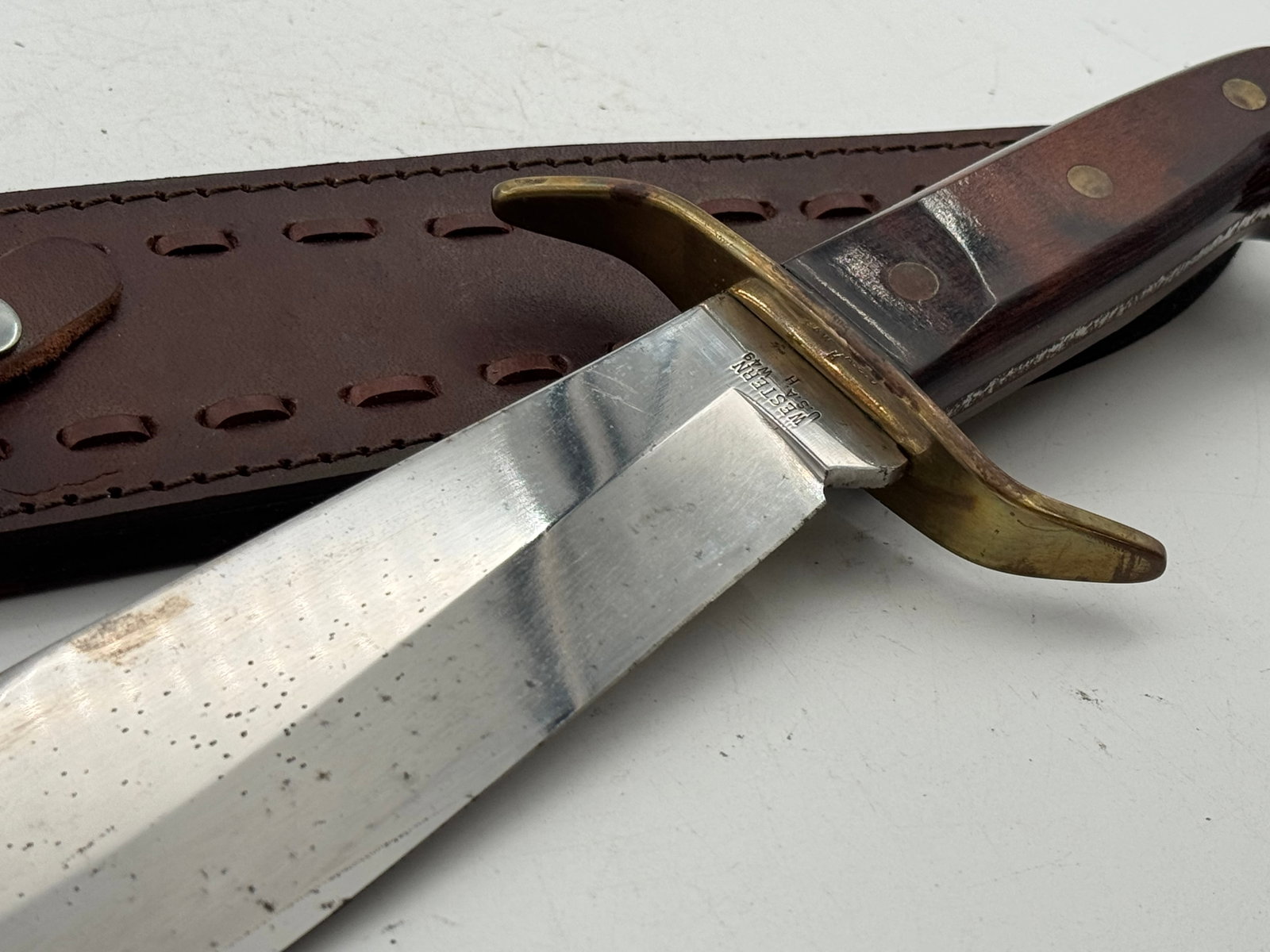 Western W49 “H” Fixed Blade Bowie Knife with Leather Sheathe - 3
