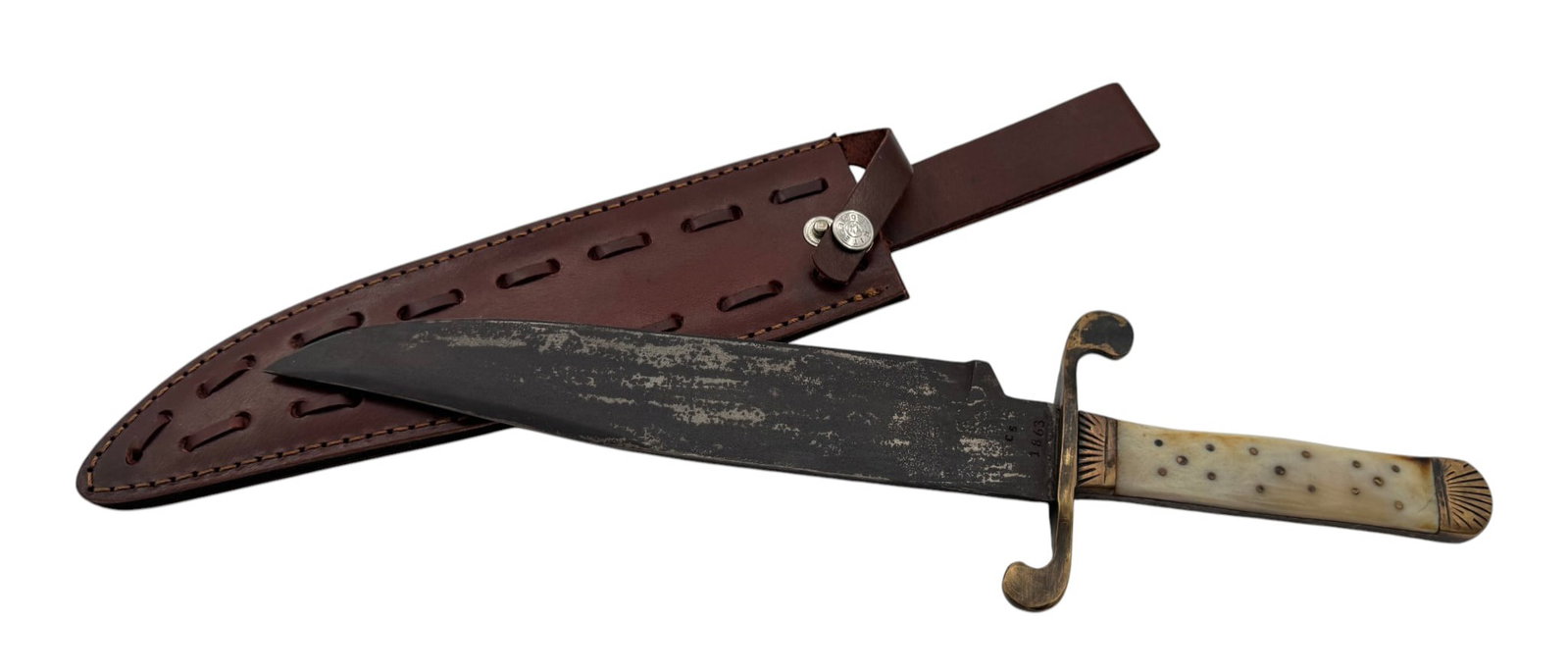 CS 1863 Marked Fixed blade Bowie knife with bone grip (1 of 10)
