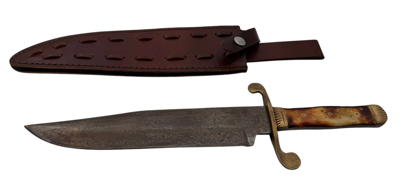 Unmarked Possible Confederate Bowie Knife with Leather Sheathe (1 of 11)