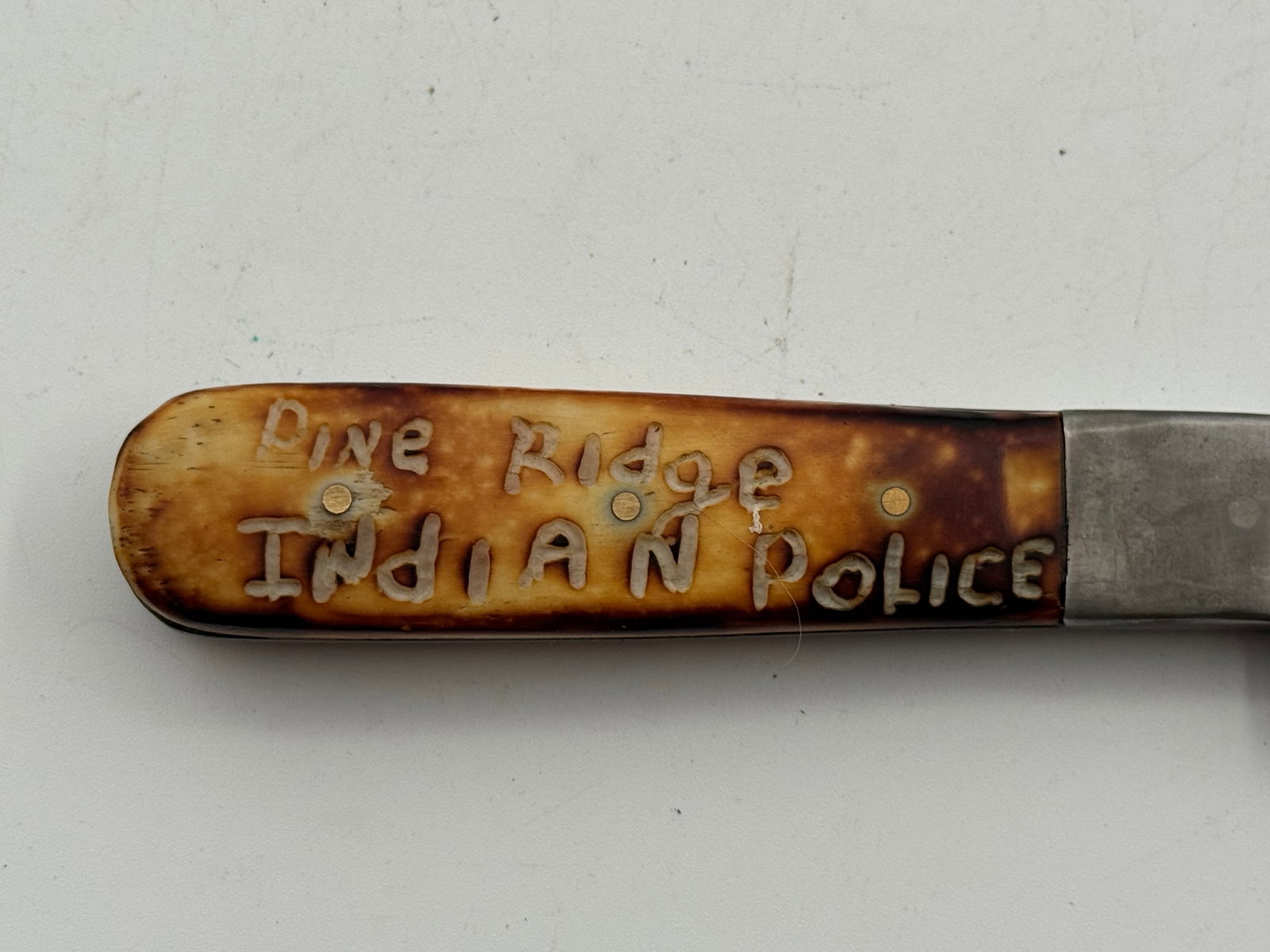 Pine Ridge Indian Police 1891 Marked Fixed Blade Knife with leather sheathe - 10