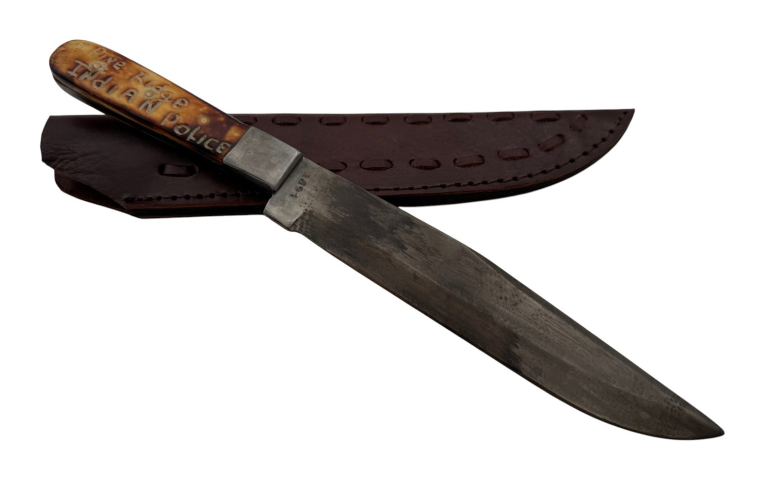 Pine Ridge Indian Police 1891 Marked Fixed Blade Knife with leather sheathe (1 of 10)