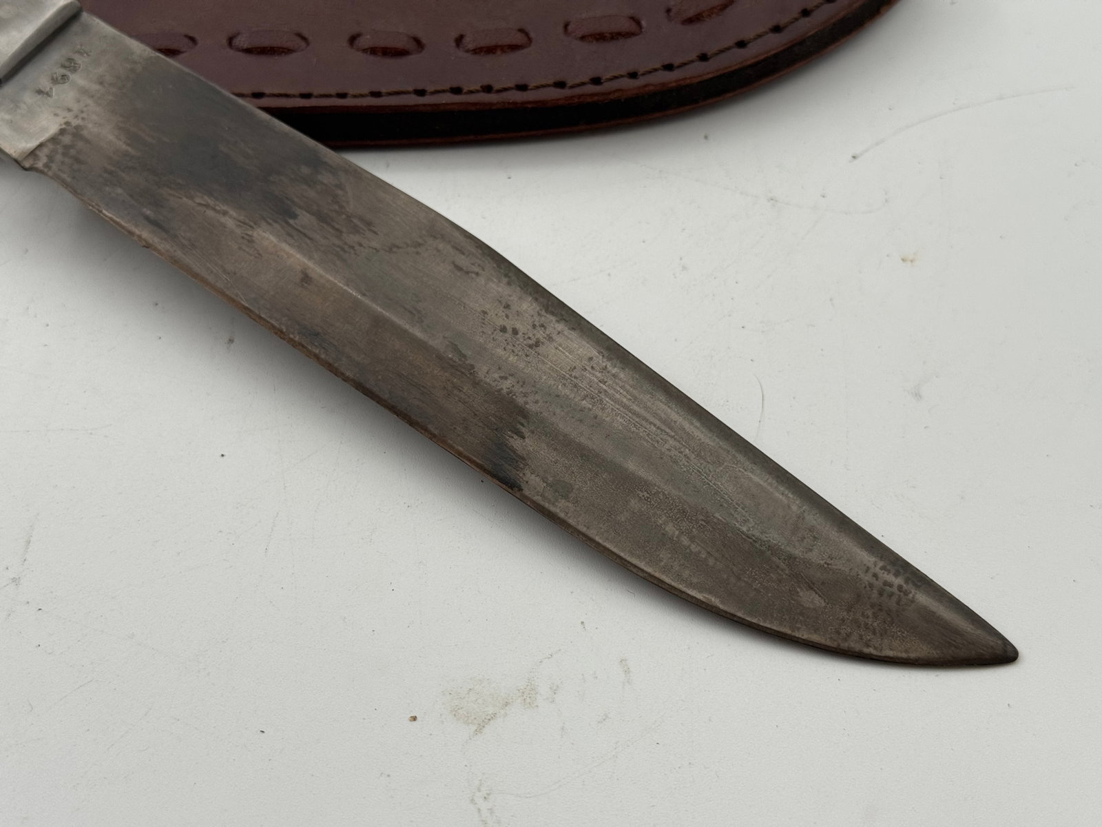 Pine Ridge Indian Police 1891 Marked Fixed Blade Knife with leather sheathe - 3