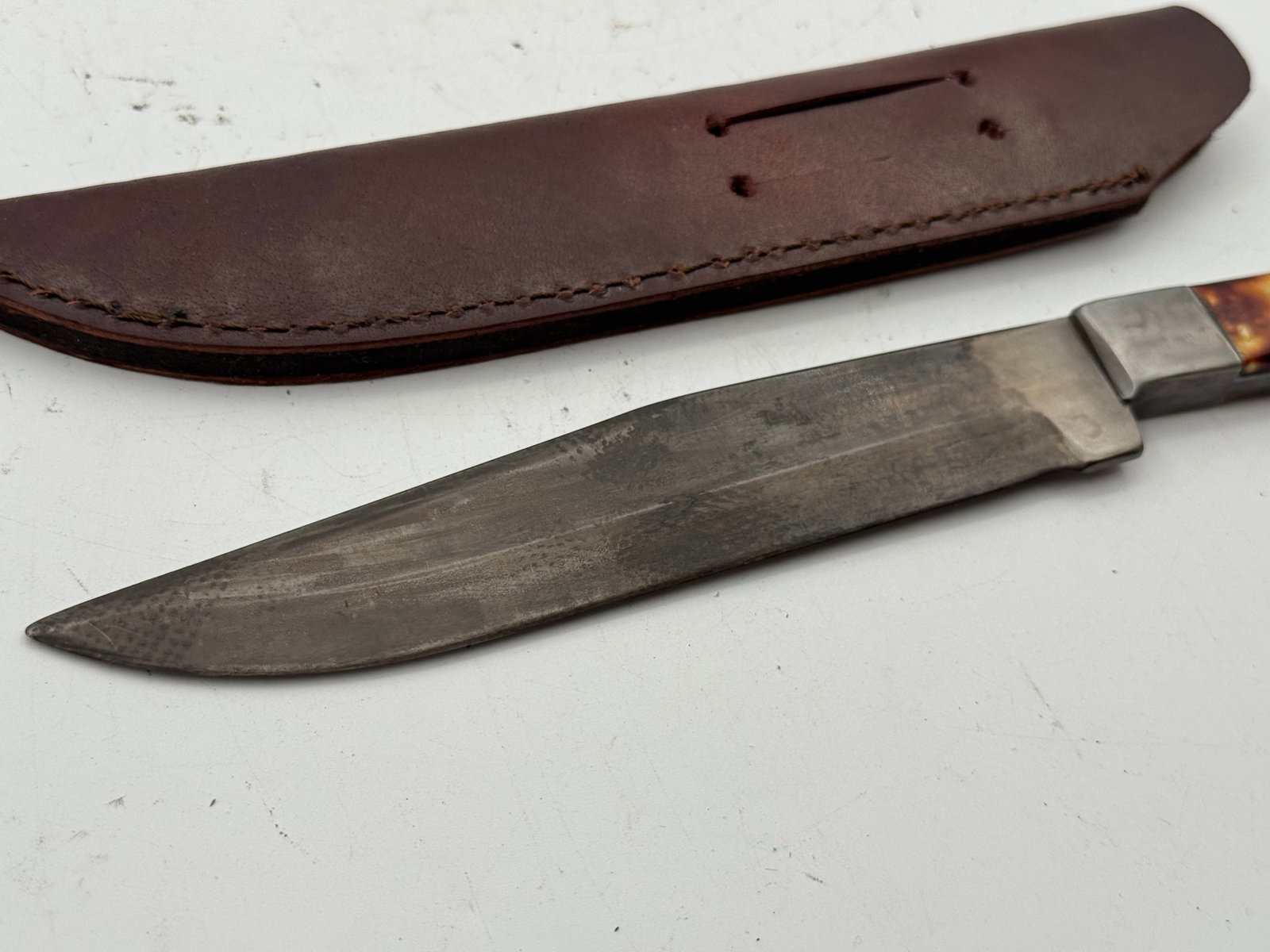Pine Ridge Indian Police 1891 Marked Fixed Blade Knife with leather sheathe - 6