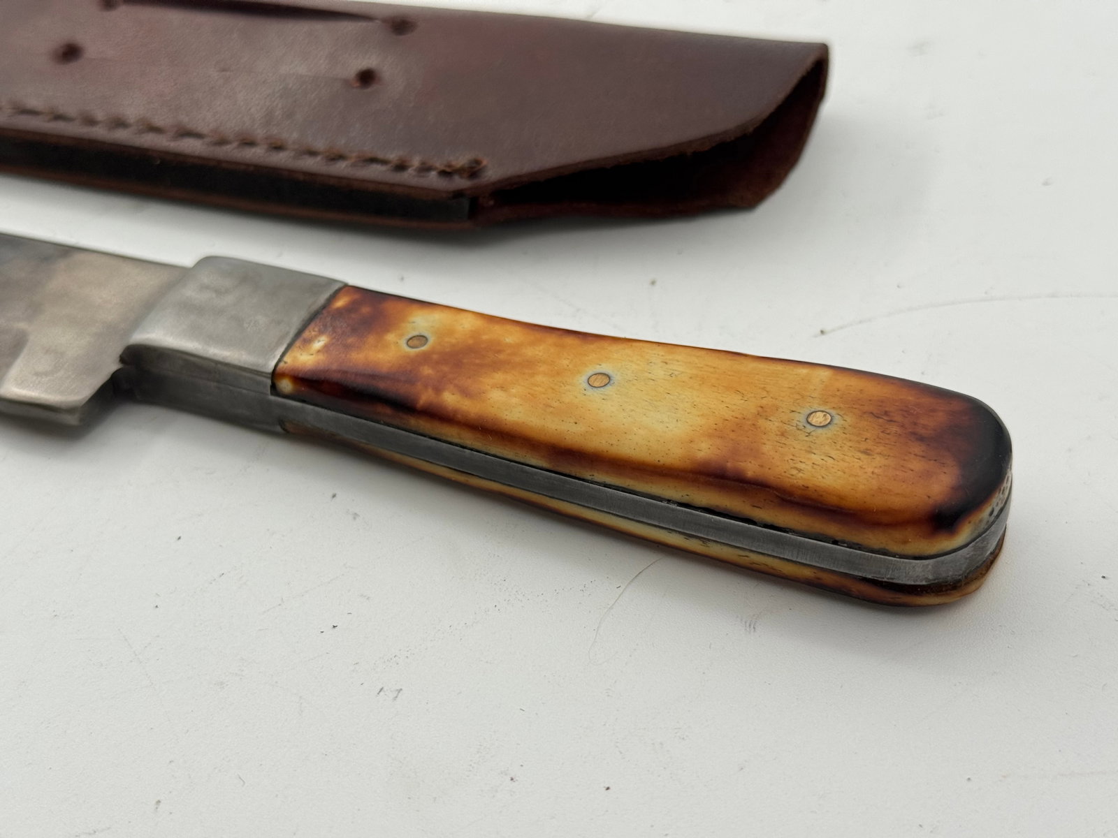 Pine Ridge Indian Police 1891 Marked Fixed Blade Knife with leather sheathe - 7