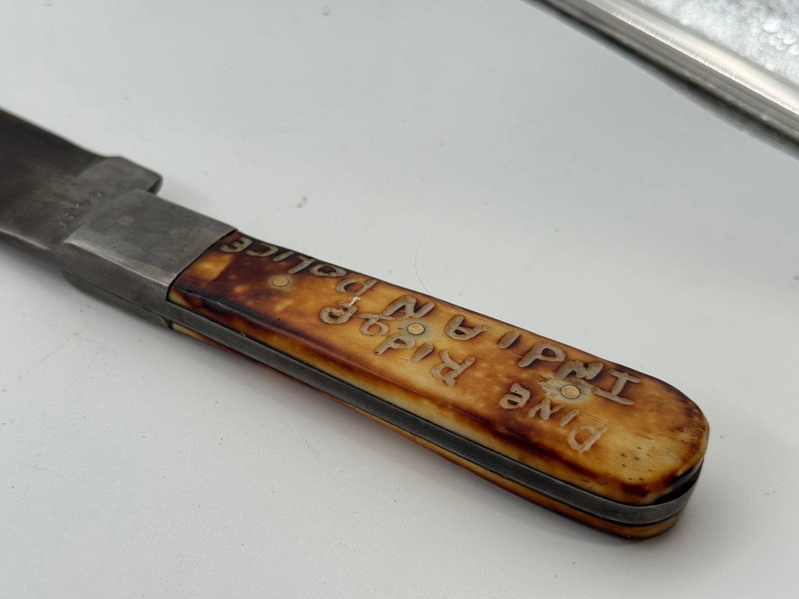 Pine Ridge Indian Police 1891 Marked Fixed Blade Knife with leather sheathe - 8