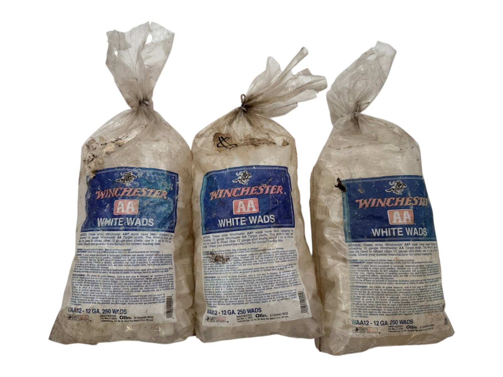 (3) Bags of 250ct. Winchester AA 12 GA. White Wads for Reloading Shotgun Shells (1 of 4)