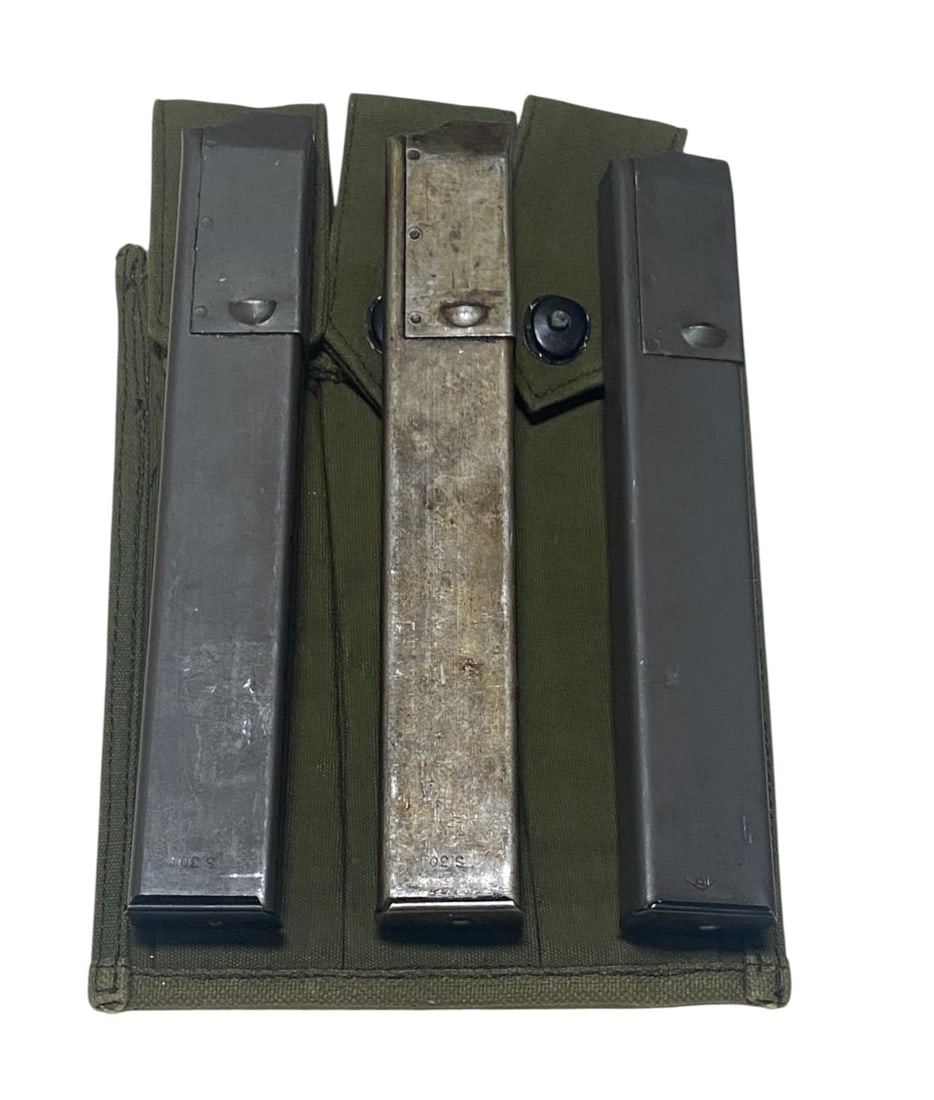 (3) Grease Gun .45 ACP Stick Magazines w/ Pouch: See photos for markings. (2) are parkerized, one has thin finish.