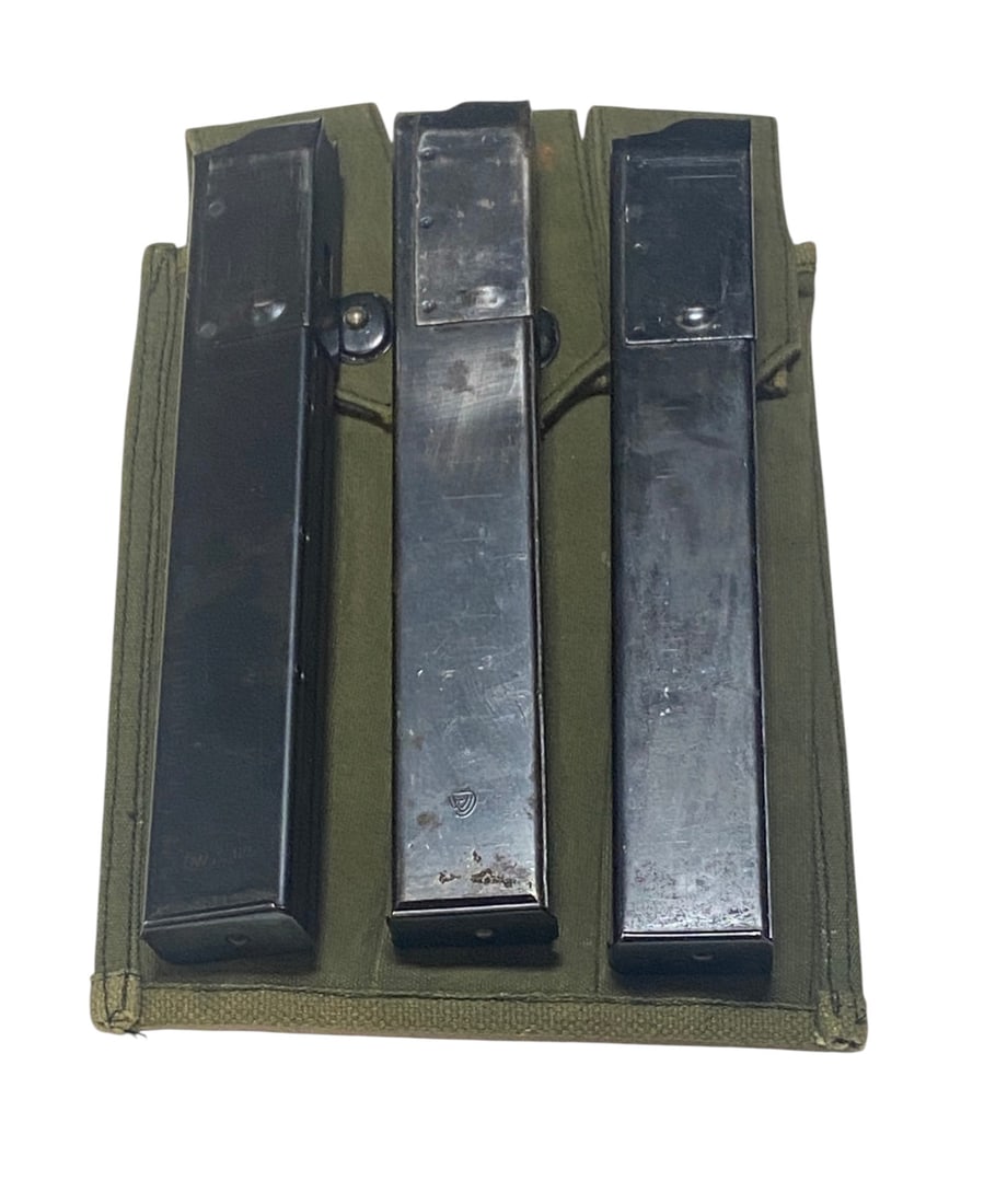 (3) Grease Gun .45 ACP Stick Magazines w/ Pouch: See photos for markings. Blued Steel.